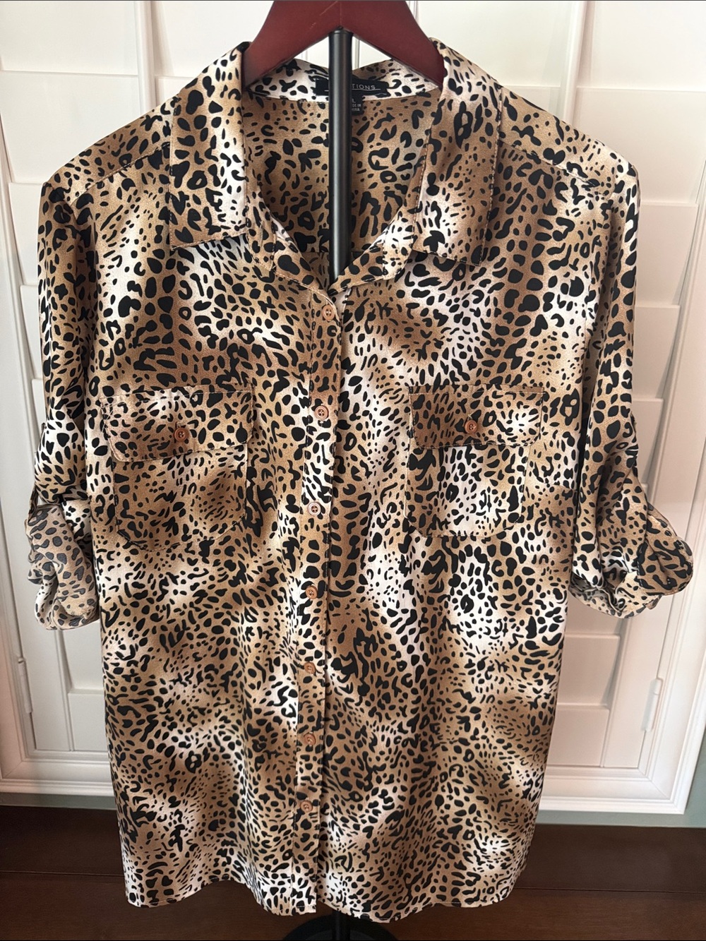 Notations Leopard Print Button-Down Shirt in Tan, Black, Cream